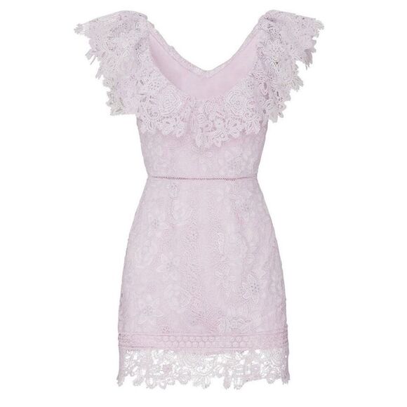 Saylor Adwoa Lilac Lace Overlay Flutter Sleeve Mini Dress Sz M - Picture 4 of 16